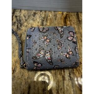 Butterfly Zip-Around Wallet Blue Butterfly Folding Credit Card Organizer Women